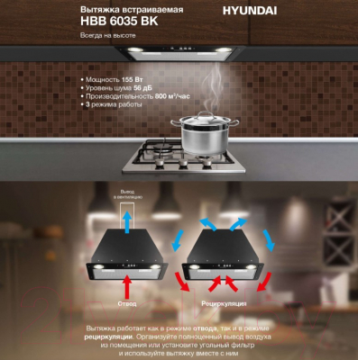 Вытяжка скрытая Hyundai HBB 6035 BK (черный)