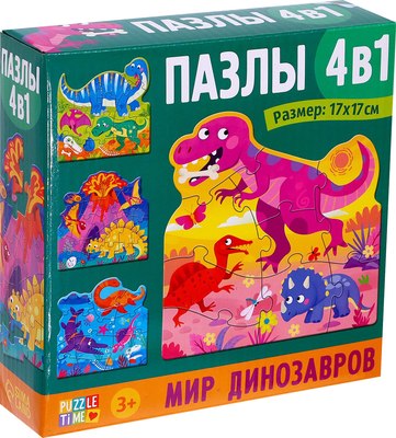 Развивающая игра Puzzle Time Мир динозавров 4 в 1 / 7403717 - 