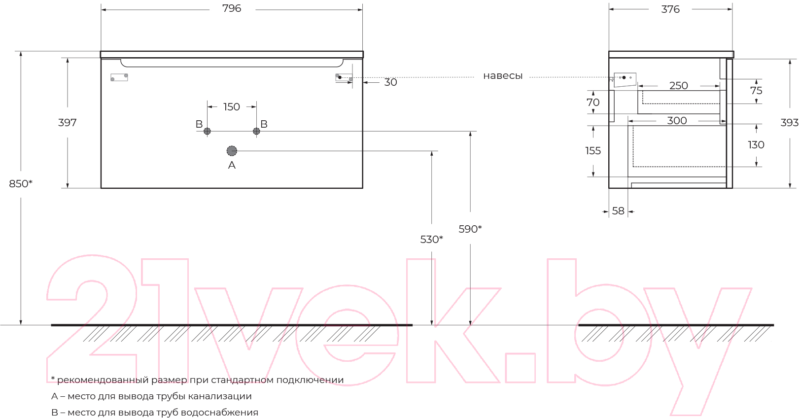 Тумба под умывальник BelBagno ETNA-M-800/380-1C-SO-BL