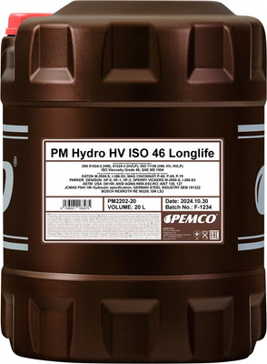 Индустриальное масло Pemco Hydro HV ISO 46 / PM2202-20 (20л) - 