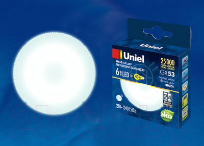 Изображение товара Лампа Uniel LED-GX53-6W/NW/GX53/FR PLZ01WH / UL-00001669
