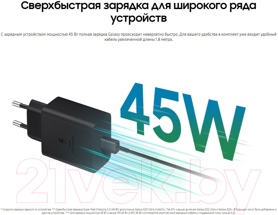 Samsung EP-T4510XBEGRU черный Зарядное устройство сетевое купить в Минске,  Гомеле, Витебске, Могилеве, Бресте, Гродно