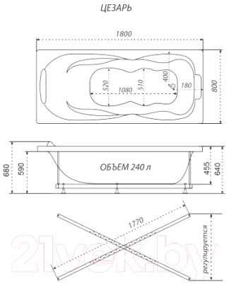 Ванна акриловая Triton Цезарь 180x80 (с ножками)