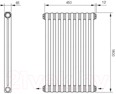 Радиатор стальной Arbonia RRN 2180/10 42 (RAL 9005, подключение справа-налево)