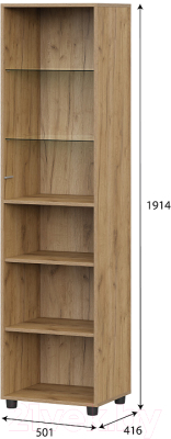 Шкаф-пенал с витриной SV-мебель Милан (дуб золотой/черный/олива софт)