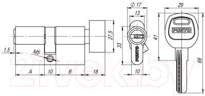Цилиндровый механизм замка Punto A202/90 55x35 (с вертушкой)