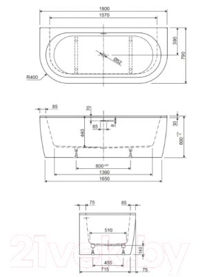 Купить Ванна акриловая Cezares Slim Wall-180-80-44-W37 в Минске