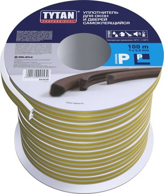 Лента уплотнительная Tytan Professional P-профиль 100мx9ммx5.5мм / 91539 (100м, белый) - 