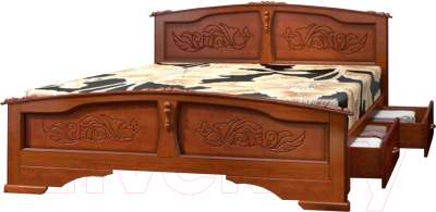 Двуспальная кровать Bravo Мебель Ева 160x200 с 2-мя ящиками (орех)