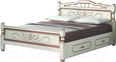 Полуторная кровать Bravo Мебель Эрика 5 140x200 с 2-мя ящиками (дуб молочный)