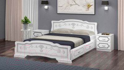 Двуспальная кровать Bravo Мебель Эрика 6 160x200 с 2-мя ящиками (белый жемчуг)