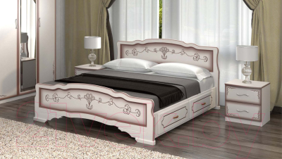 Двуспальная кровать Bravo Мебель Эрика 6 160x200 с 2-мя ящиками (дуб молочный)
