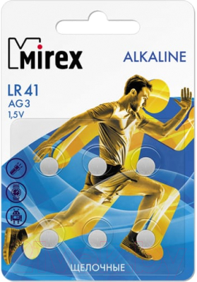Комплект батареек Mirex AG3/LR41 1.5V / 23702-LR41-E6 (6шт)