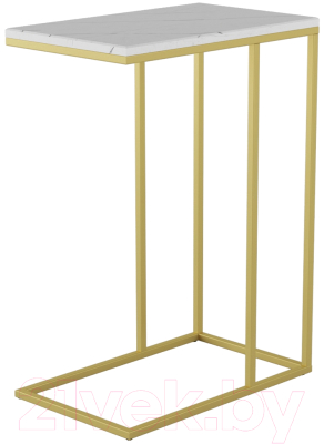 Приставной столик Мебелик Агами Голд (белый мрамор/золото)
