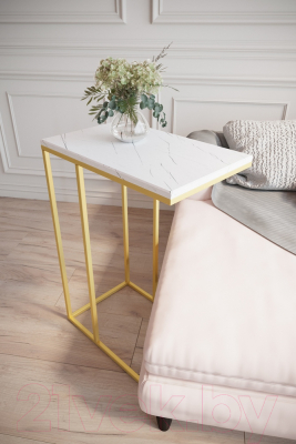 Приставной столик Мебелик Агами Голд (белый мрамор/золото)