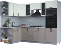 Кухонный гарнитур Интерлиния Тренд 1.68x2.6 ВТ левая (луна/белый/серый каспий) - 