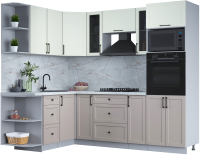 Кухонный гарнитур Интерлиния Тренд 1.68x2.4 ВТ левая (луна/белый/серый каспий) - 
