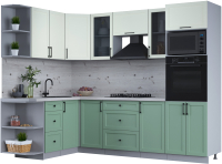 Кухонный гарнитур Интерлиния Тренд 1.68x2.6 ВТ левая (мята/белый/бискайская сосна) - 