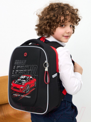 Школьный рюкзак Grizzly RAf-393-3 (черный/красный)