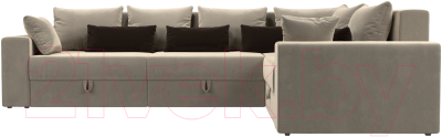 Диван угловой Лига Диванов Майами Long 92 правый (микровельвет коричневый/подушки бежевые/коричневые)