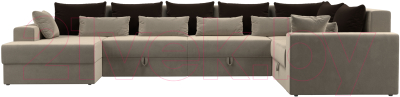 Диван П-образный Лига Диванов Майами П 93 правый (микровельвет бежевый/подушки коричневые/бежевые)