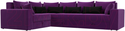 Диван угловой Лига Диванов Майами Long 92 левый (микровельвет фиолетовый/подушки фиолетовые/черные)