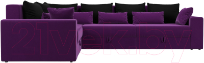 Диван угловой Лига Диванов Майами Long 92 левый (микровельвет фиолетовый/подушки черные/фиолетовые)