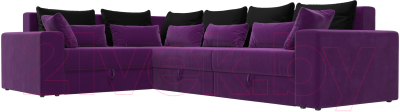Диван угловой Лига Диванов Майами Long 92 левый (микровельвет фиолетовый/подушки черные/фиолетовые)