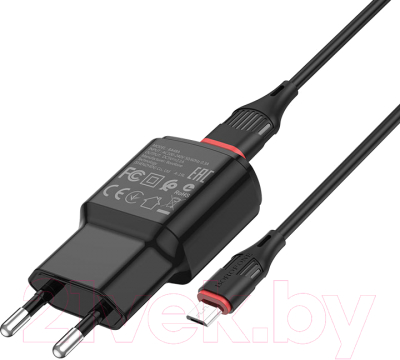 Зарядное устройство сетевое Borofone BA48A 2.1А + кабель AM-microBM (1м, черный)