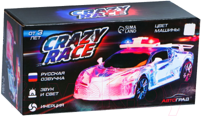 Автомобиль игрушечный Автоград Crazy race, полиция / 7667649 (белый)