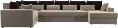 Диван П-образный Лига Диванов Майами П 93 левый (микровельвет бежевый/подушки коричневый/бежевый)