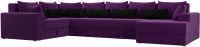 Диван П-образный Лига Диванов Майами П 93 левый (микровельвет фиолетовый/подушки фиолетовый/черный) - 