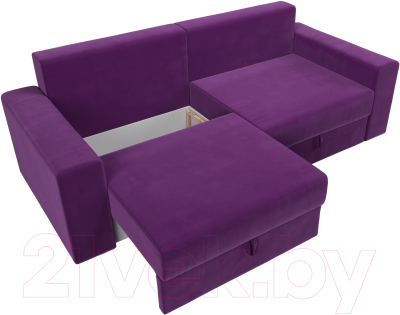 Диван Лига Диванов Майами 128 (микровельвет фиолетовый/подушки фиолетовый/черный)