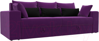 Диван Лига Диванов Майами 128 (микровельвет фиолетовый/подушки фиолетовый/черный)