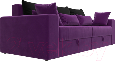 Диван Лига Диванов Майами 128 (микровельвет фиолетовый/подушки черный/фиолетовый)