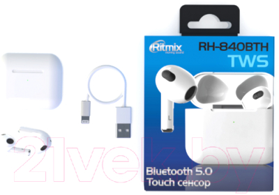Беспроводные наушники Ritmix RH-840BTH TWS (белый)
