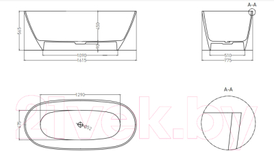 Ванна из искусственного мрамора Umy Home Noa Light 162x77 / UG10311 (U-Coat, глянцевый, без перелива)