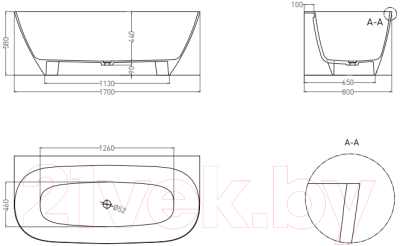 Ванна из искусственного мрамора Umy Home Side 170x80 / UG10611RF (U-Coat, черный глянцевый)