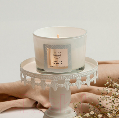 Свеча Aroma Home Scented Candle Cotton Vanilla Ароматическая (115г)