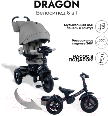 Трехколесный велосипед с ручкой Bubago Dragon / BG 104-2 (серый)