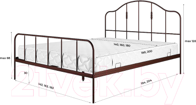 Двуспальная кровать Князев Мебель Афина АФН.160.200.К (коричневый муар)