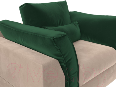Кресло мягкое Mebelico Пекин (велюр бежевый/подушки велюр зеленый)