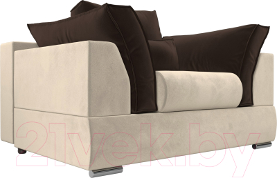Кресло мягкое Mebelico Пекин (микровельвет бежевый/подушки микровельвет коричневый)