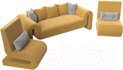 Комплект мягкой мебели Лига Диванов Волна набор 1 (микровельвет желтый)