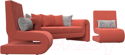 Комплект мягкой мебели Лига Диванов Волна набор 1 (микровельвет коралловый)