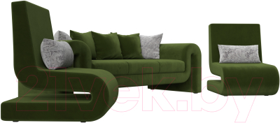 Комплект мягкой мебели Лига Диванов Волна набор 1 (микровельвет зеленый)