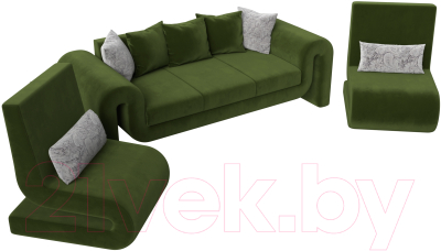 Комплект мягкой мебели Лига Диванов Волна набор 1 (микровельвет зеленый)
