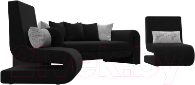 Комплект мягкой мебели Лига Диванов Волна набор 1 (микровельвет черный)