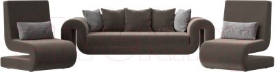 Комплект мягкой мебели Лига Диванов Волна набор 1 (велюр коричневый)