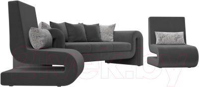 Комплект мягкой мебели Лига Диванов Волна набор 1 (велюр серый)
